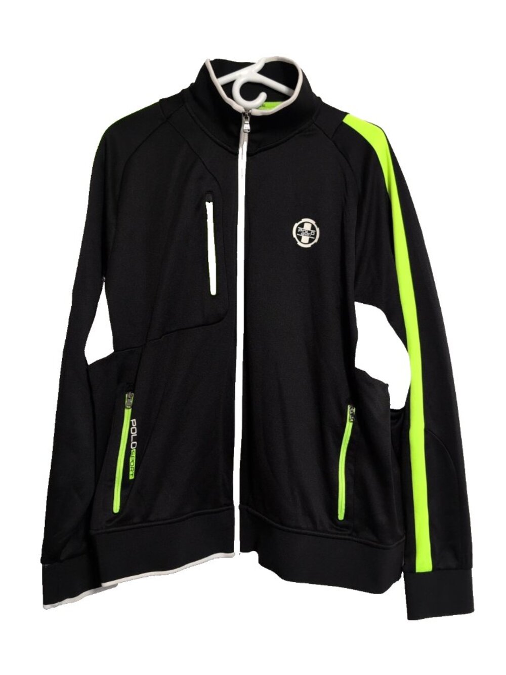Polo Sport Ralph Lauren Men's Lined Track Jacket XL Black/White/Green Pockets VG